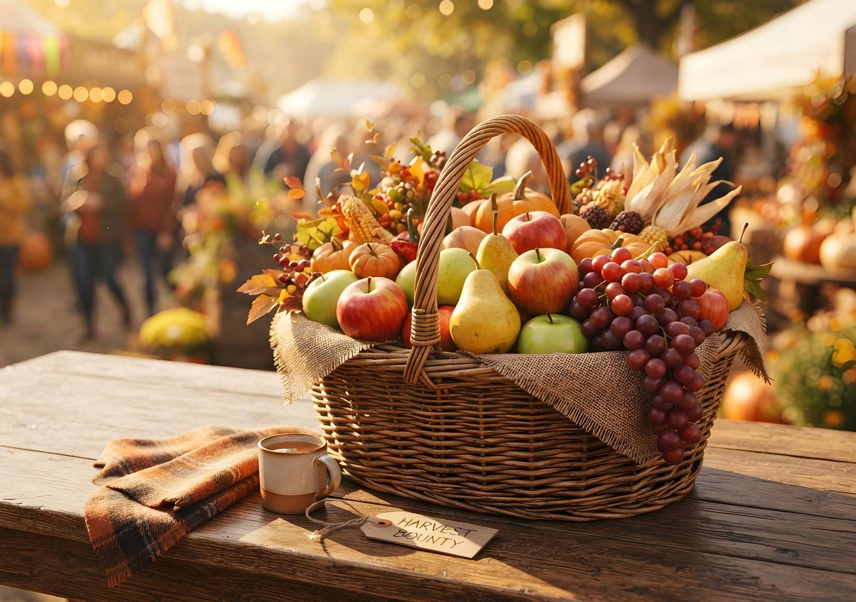 Full basket with fruits from a farmers market