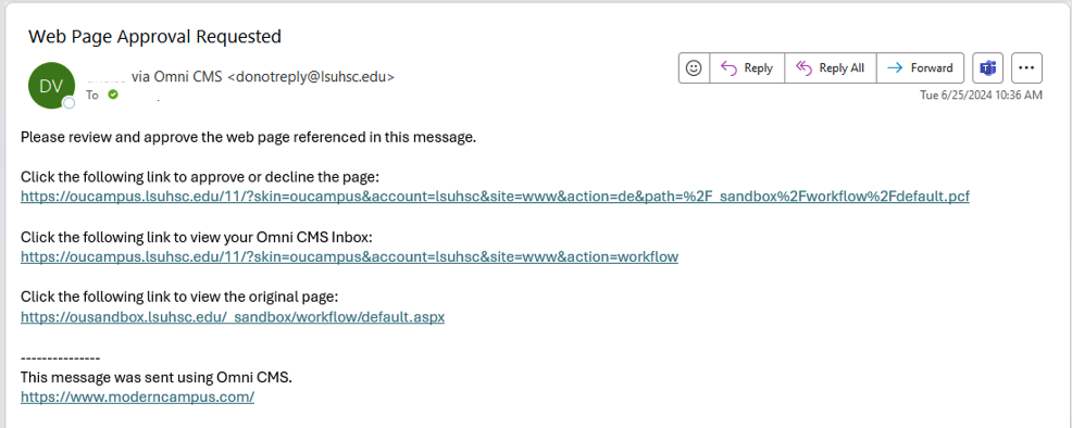 Modern Campus CMS Approval Email